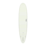 Torq TET Longboard Surfboard in Creme, Draufsicht auf das vollständige Board mit abgerundetem Nose und Tail