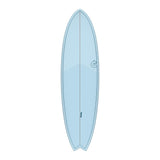 Torq TET MOD Fun & Fish Surfboard in Hellblau, Draufsicht auf das komplette Board mit Fischform und Centerline-Design