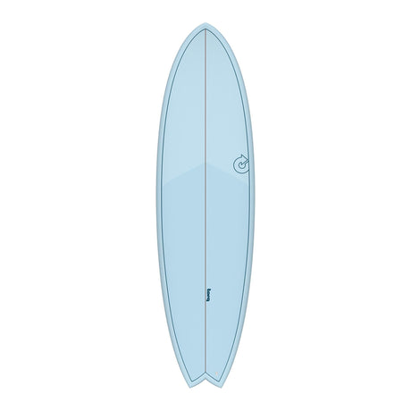Torq TET MOD Fun & Fish Surfboard, hellblau, Draufsicht, Fischform mit abgerundetem Heck
