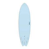 Torq TET MOD Fun & Fish Surfboard, hellblau, Draufsicht, kompakte Fischform mit abgerundetem Nose und breitem Tail