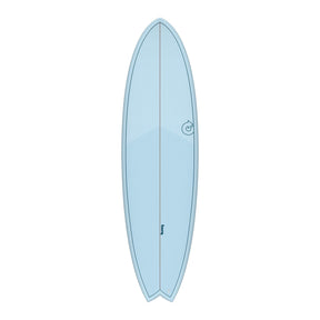 Torq TET MOD Fun & Fish Surfboard in hellblau, Draufsicht auf das komplette Board mit Fischform und Mittelfinne