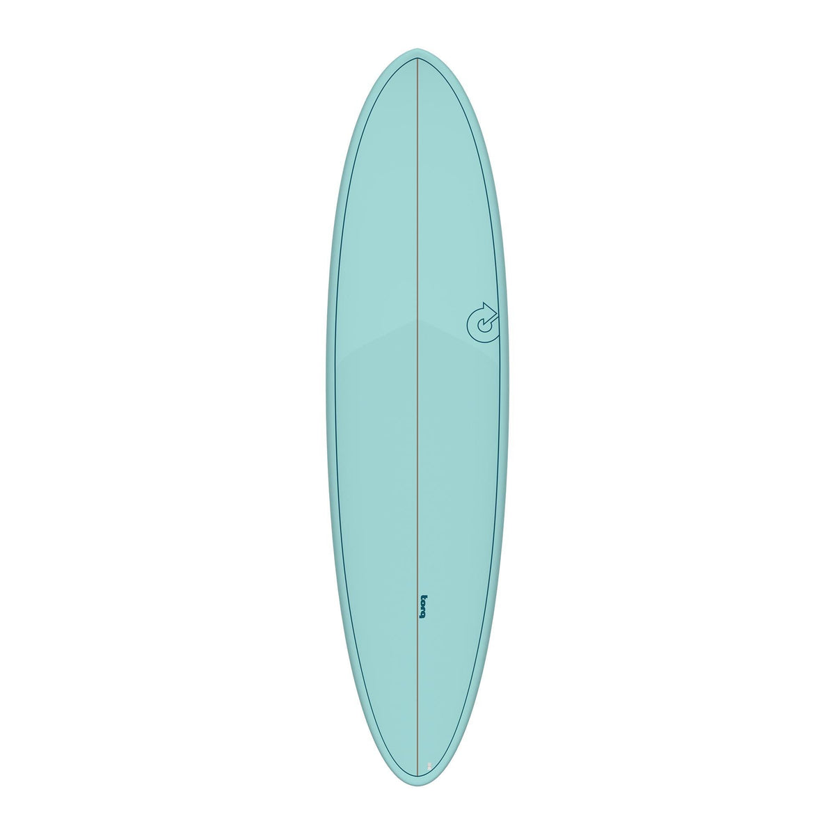 Torq TET MOD Fun Surfboard in Türkis, Draufsicht auf das komplette Board mit elliptischer Form
