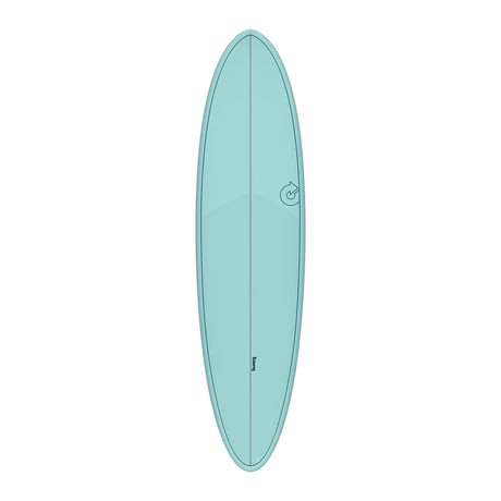 Torq TET MOD Fun Surfboard in hellblau, Draufsicht, längliches Design mit Mittelkiel