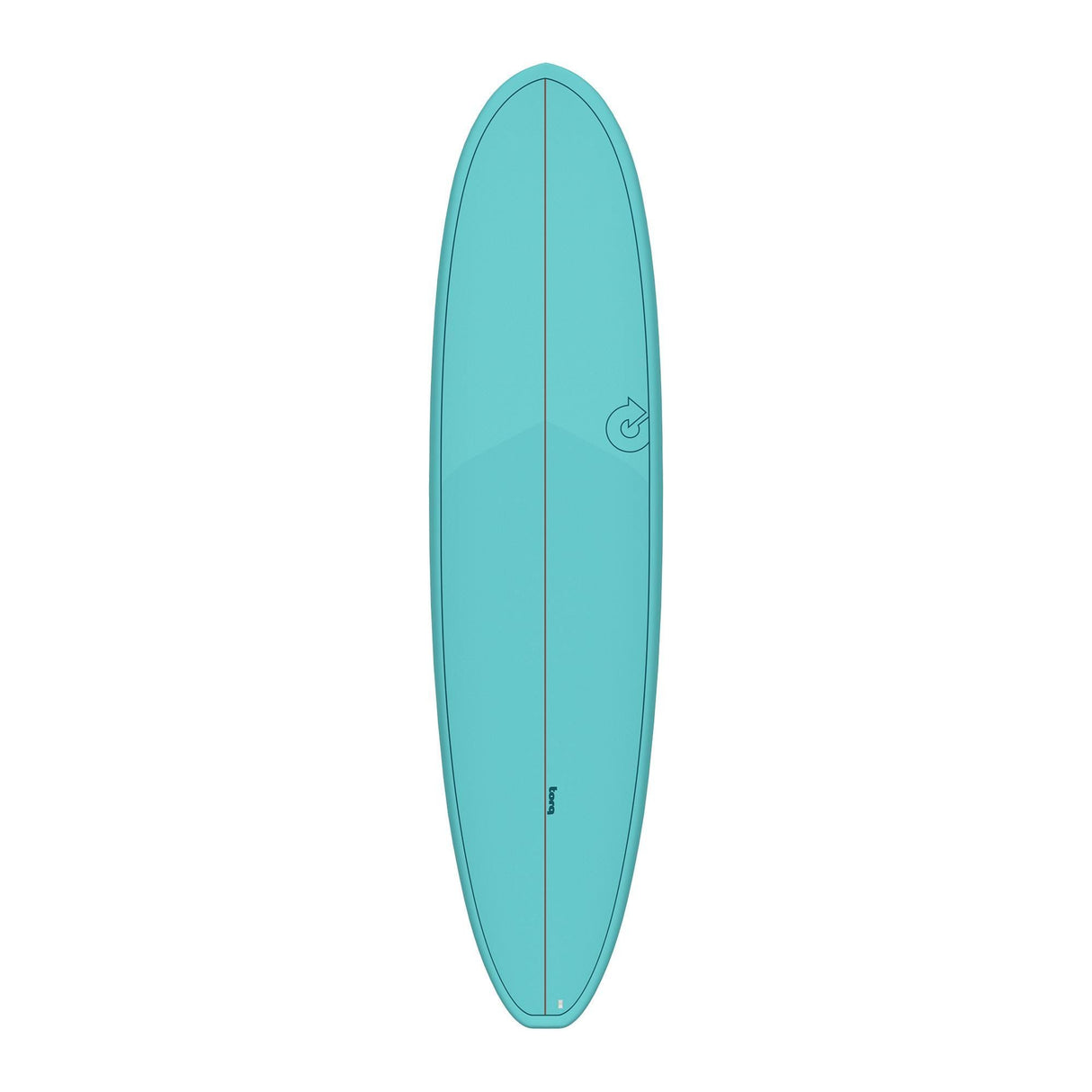 Torq TET V+ MOD Fun Surfboard in Türkis, Draufsicht auf das komplette Board mit abgerundeter Nose und breiter Outline