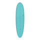 Torq TET V+ MOD Fun Surfboard in Türkis, Draufsicht auf das komplette Board mit Finnen-Setup