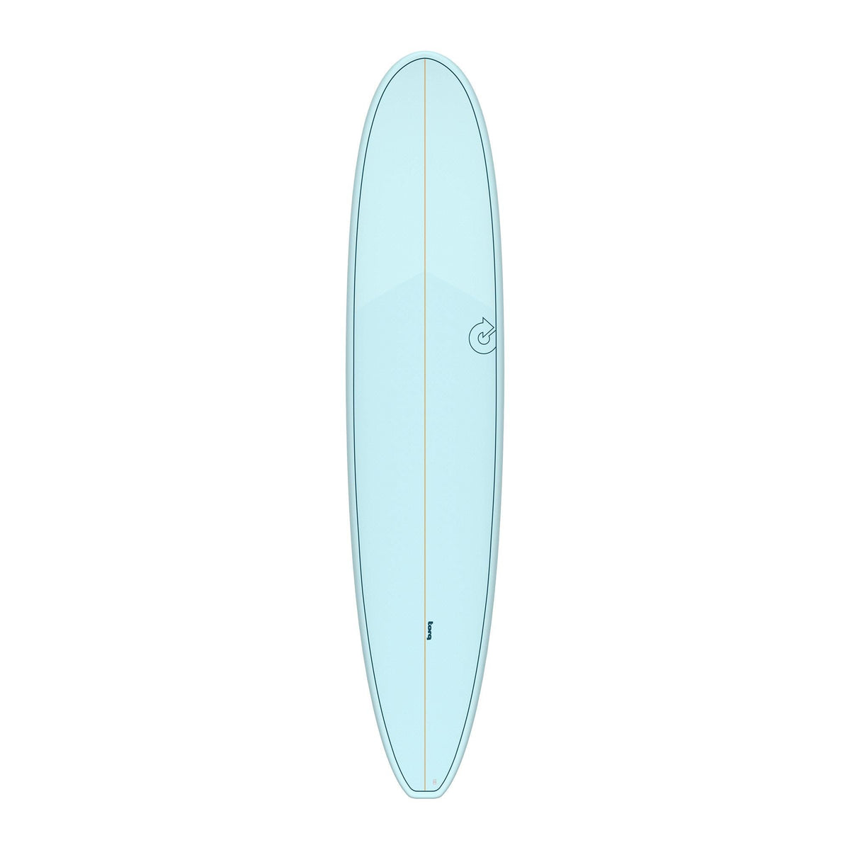 Torq TET Longboard hellblau, Draufsicht, Surfboard mit Mittelkiel und Centerline-Design