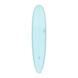 Torq TET Longboard in Hellblau, Draufsicht, Surfboard mit Streifen-Design und Torq-Logo
