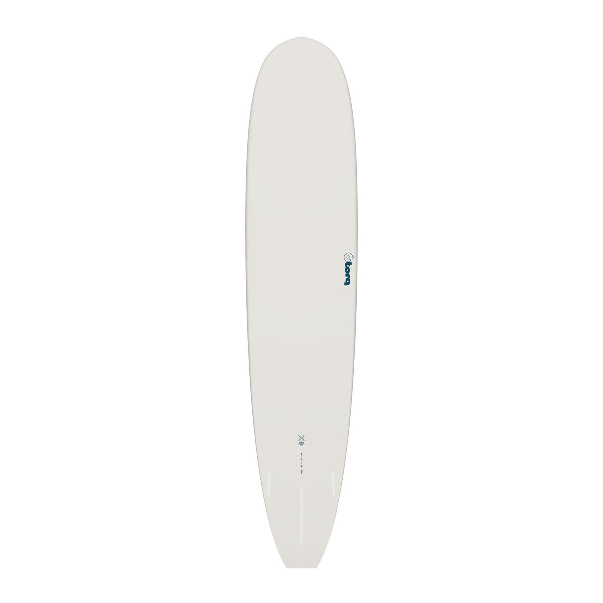 Torq TET Longboard Surfboard in Weiß, Draufsicht auf das komplette Board mit abgerundetem Nose und Tail