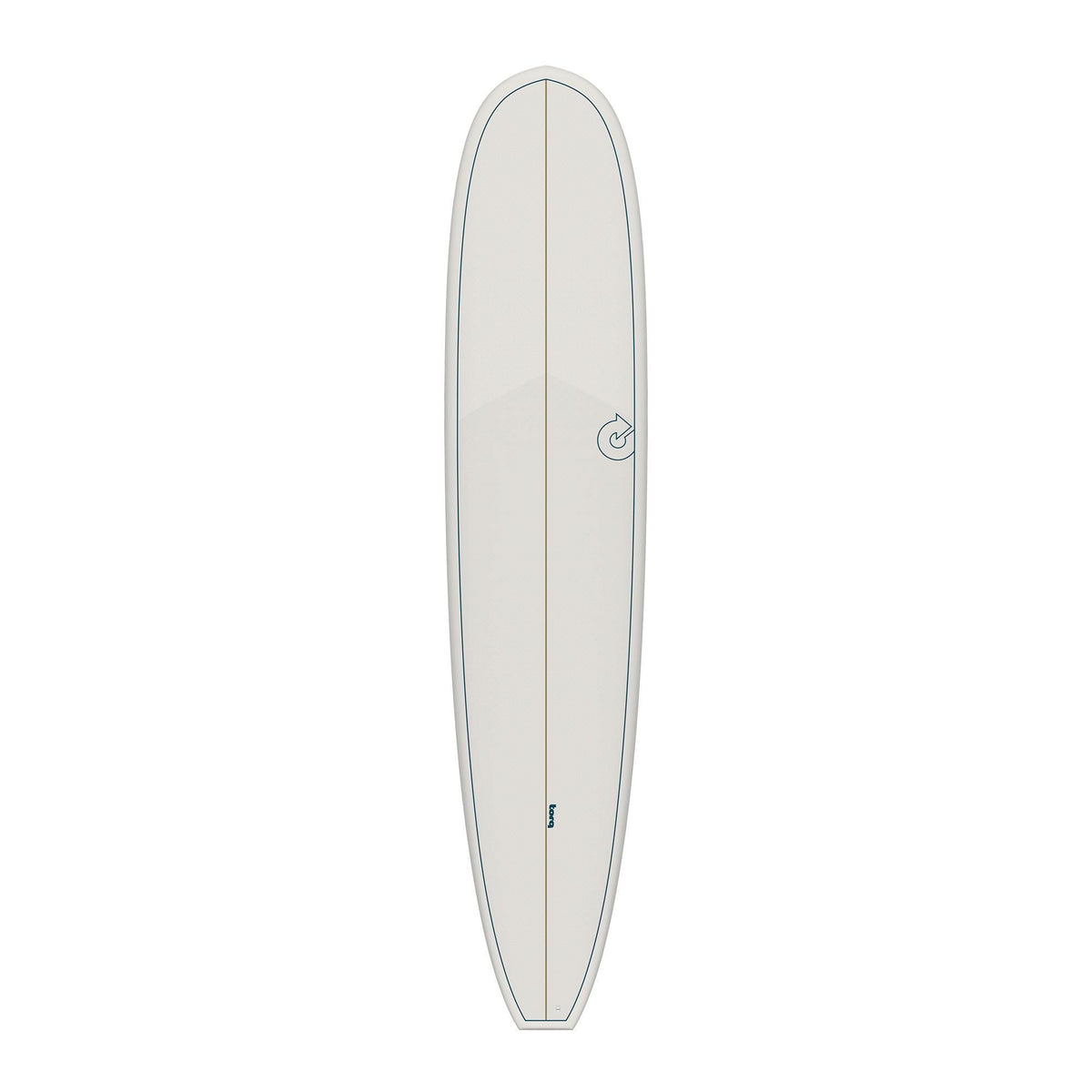 Torq TET Longboard, weißes Surfboard mit abgerundetem Design, Draufsicht