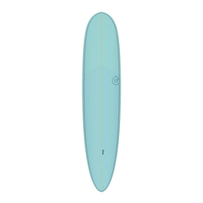 TORQ TET 24/7 Longboard Surfboard in Hellblau, Draufsicht auf das komplette Board mit Centerline und TORQ-Logo