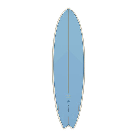 Torq TET MOD Fun & Fish Surfboard, blau, Draufsicht, Fish-Shape mit abgerundeter Nose und gesplitteter Tail