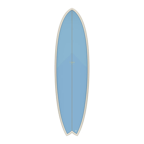 Torq TET MOD Fun & Fish Surfboard, blau mit weißem Rail, Fischform, Draufsicht