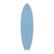 Torq TET MOD Fun & Fish Surfboard, blau mit weißem Rail, Fischform, Draufsicht