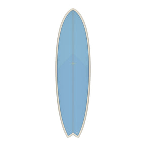 Torq TET MOD Fun & Fish Surfboard, blau mit weißem Rail, Fischform, Draufsicht
