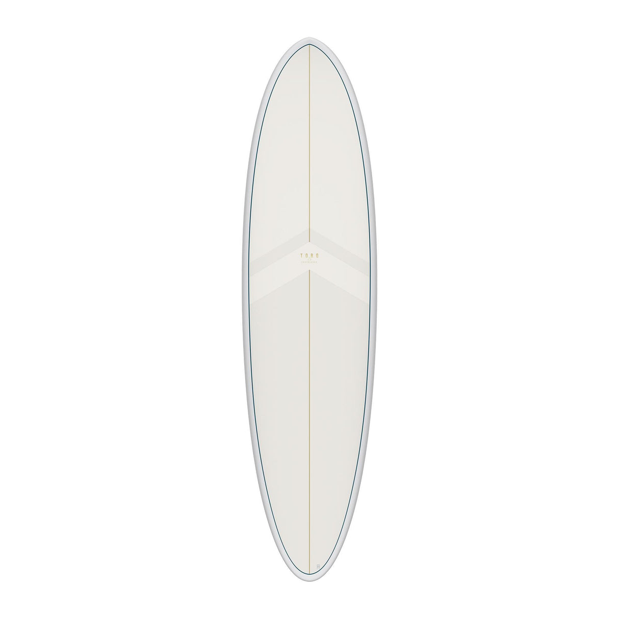 Torq TET MOD Fun & Fish Surfboard, Weiß mit grauem Rail, Draufsicht auf das längliche Kunstharz-Deck