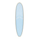 Torq TET V+ MOD Fun Surfboard in Hellblau, Draufsicht, längliches Deck mit geradem Zentrum-Stripe und breiter Outline