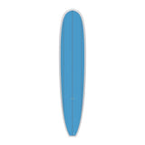 Torq TET Longboard in Blau mit weißer Kante, Draufsicht auf das komplette Surfboard