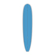 Torq TET Longboard in Blau, Seitenansicht des schlanken Surfboards mit gebogener Form
