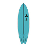 Channel Islands X-lite PodMod Surfboard türkis, Draufsicht, schwarzer Mittelsteg und Logo