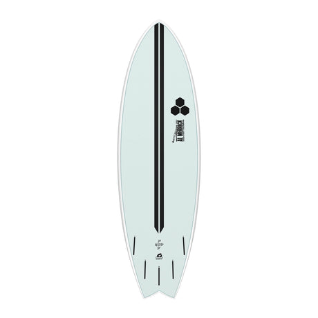 Channel Islands X-lite PodMod Surfboard weiß mit schwarzem Mittelstreifen, Draufsicht