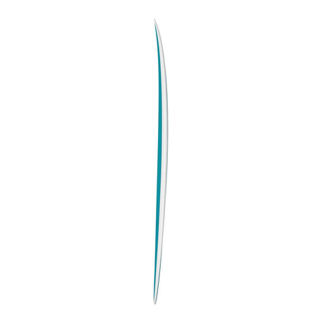 Channel Islands X-lite M23 Surfboard in Blau, Seitenansicht auf weißem Hintergrund