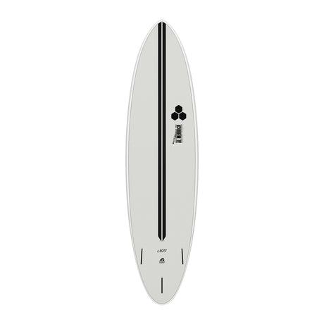Channel Islands X-lite M23 Surfboard weiß mit schwarzem Streifen, Draufsicht
