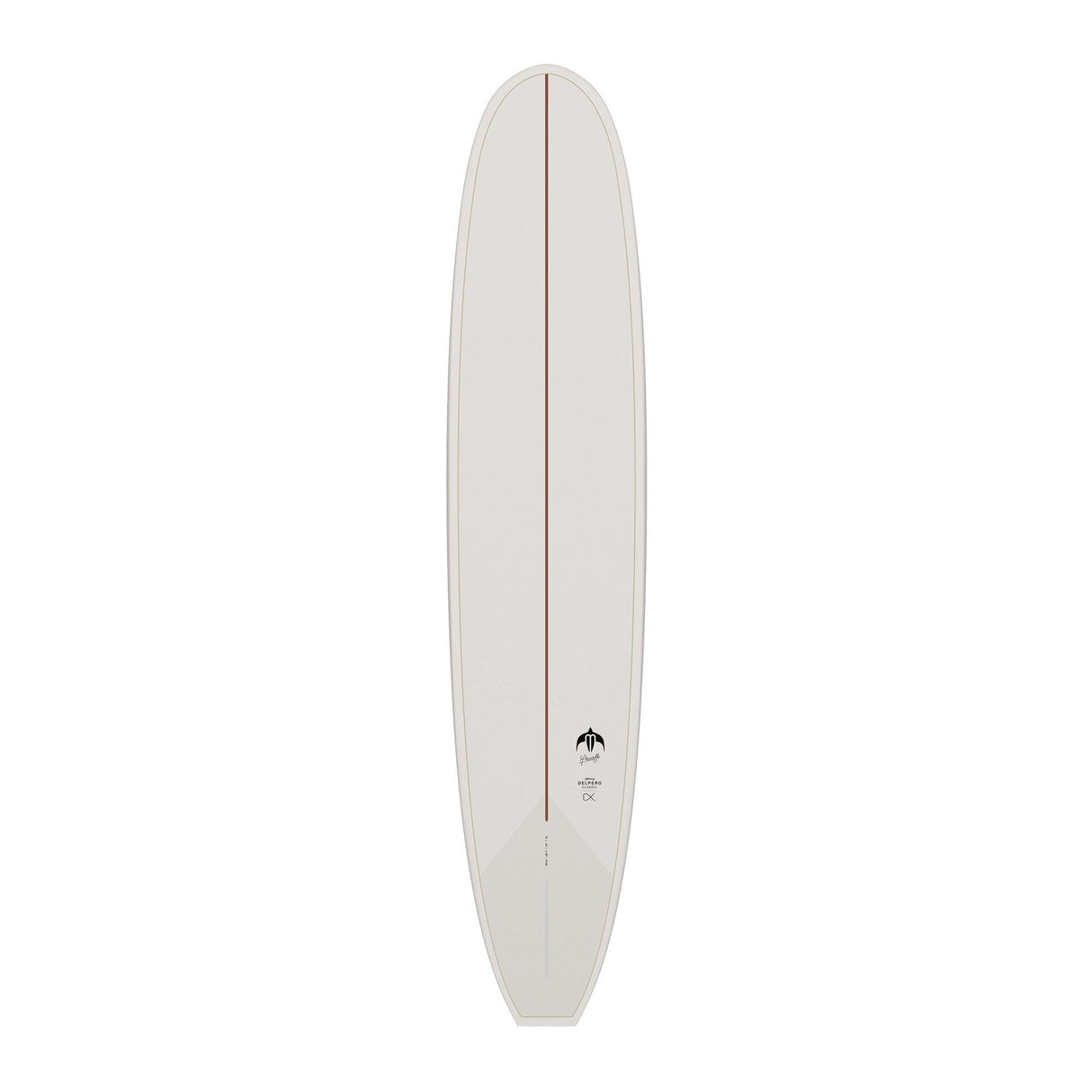 TORQ TET Delpero Classic Surfboard in Weiß, Draufsicht, mit Centerline und klassischem Design