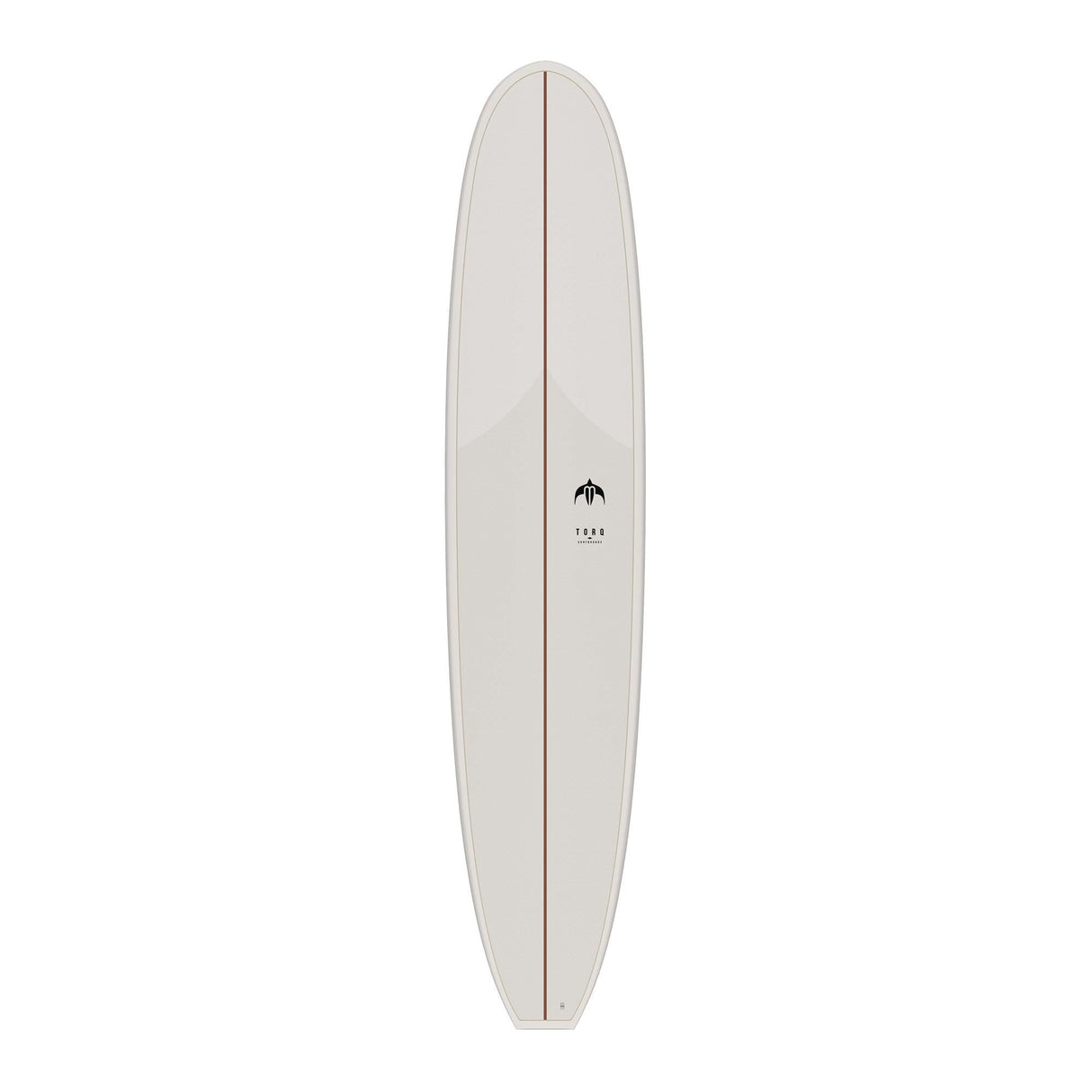 TORQ TET Delpero Classic Surfboard, cremeweiß, Frontansicht, längliches Design mit Mittelstrich und Logo