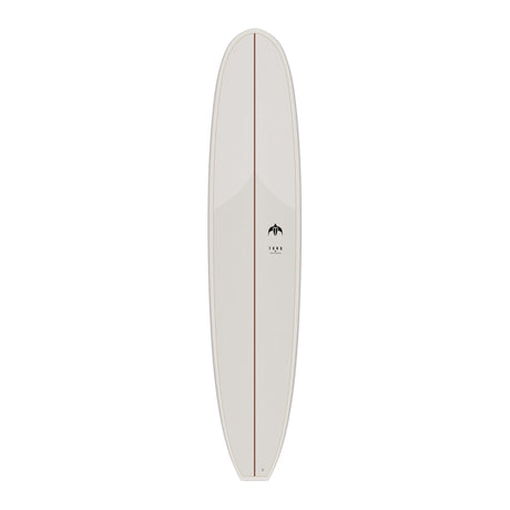 TORQ TET Delpero Classic Surfboard, cremeweiß, Frontansicht, längliches Design mit Mittelstrich und Logo