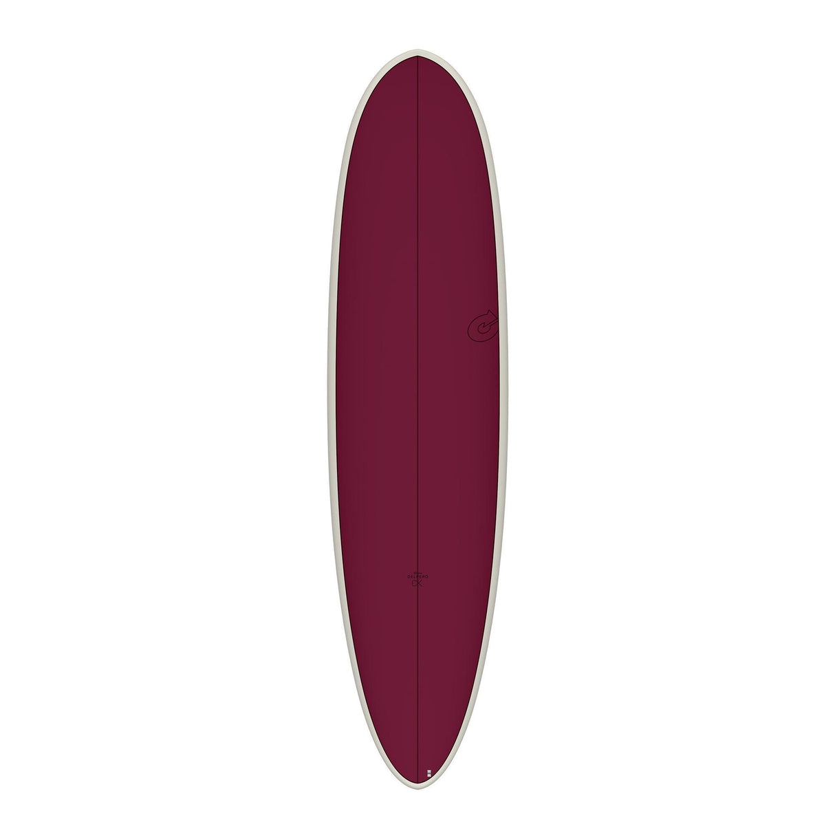 Torq TET Delpero MPW Surfboard in Bordeaux mit weißer Kante, Draufsicht