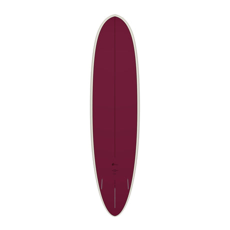 Torq TET Delpero MPW Surfboard in Burgundy mit weißem Rail, Draufsicht