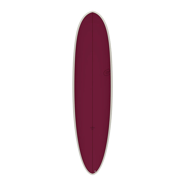Torq TET Delpero MPW Surfboard in Burgundy, ovale Form mit weißem Rail, Draufsicht