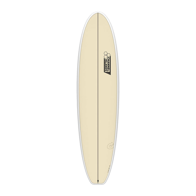 Channel Islands X-lite Chancho Surfboard, cremeweiß, Draufsicht, schmales Modell mit grauer Kante