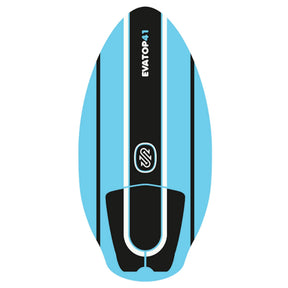Skimboard SkimOne mit hellblauem EVA-Belag und schwarzem Mittelstreifen, Draufsicht