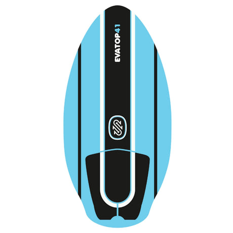Skimboard SkimOne mit hellblauem EVA-Belag und schwarzem Mittelstreifen, Draufsicht