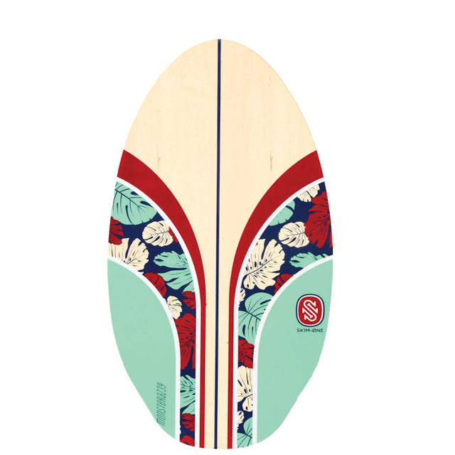 Skimboard SkimOne aus Holz in Creme, Rot und Mint mit floralem Muster, Draufsicht