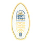 Skimboard SkimOne Holz Paradise mit Naturholzrahmen, weißer Oberfläche und blauem Paradise-Design, Draufsicht