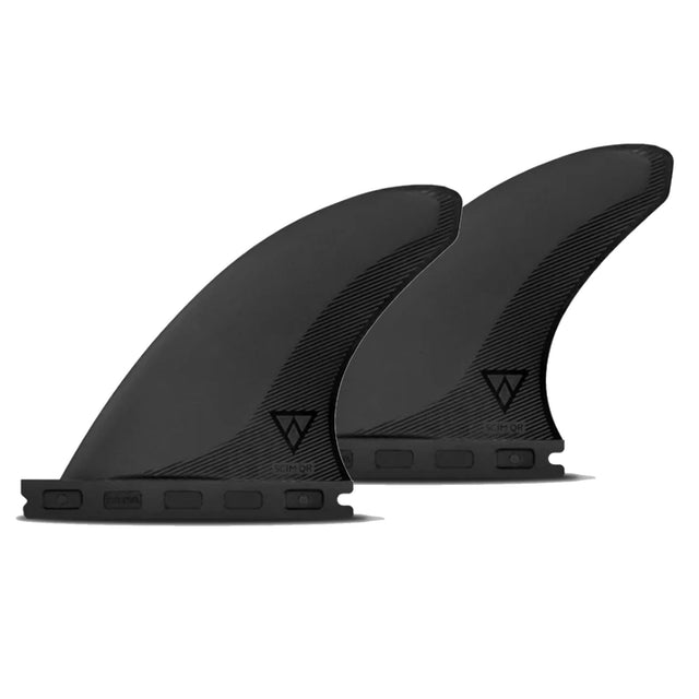 Futures Quad Rear 2 Fin Set Scimitar Alpha schwarz, zwei gekurvte Finnen mit Textilstruktur, Draufsicht