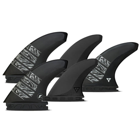 Futures Quad Thruster 5er Finnen Set Vector Alpha schwarze Surfflossen mit Muster Frontansicht