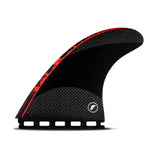 Futures Thruster Fin Set John John Techflex, schwarz mit rotem Streifen, Carbon-Textur, Seitenansicht