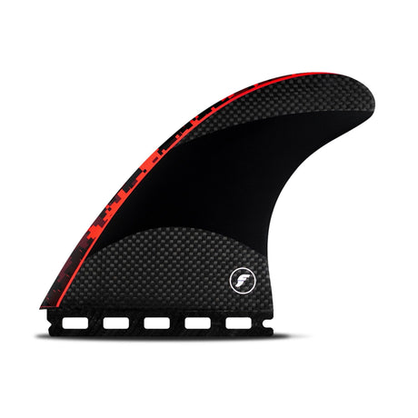 Futures Thruster Fin Set John John Techflex, schwarz mit rotem Streifen, Carbon-Textur, Seitenansicht
