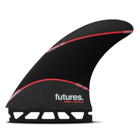 Futures Thruster Fin Set Jordy Signature Techflex schwarz mit roten Streifen, seitliche Ansicht