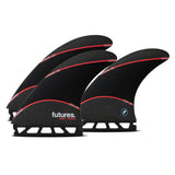 Futures Thruster Fin Set Jordy Signature Techflex, schwarz mit roten Akzenten, drei Flossen, Frontansicht