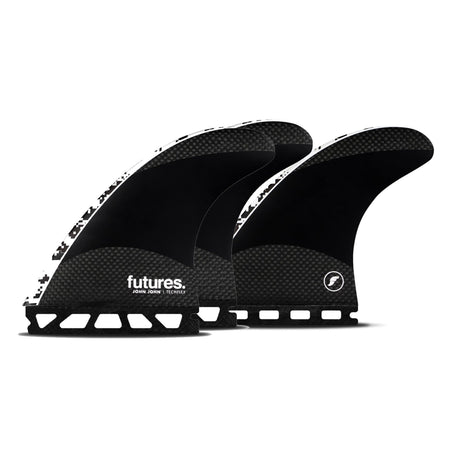 Futures Thruster Fin Set John John Techflex PRO, schwarze Surfflossen mit Texturen, Seitenansicht