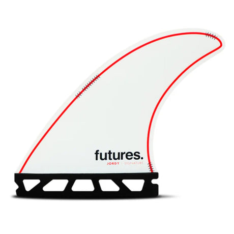 Futures Thruster Fin Set Jordy Smith Honeycomb mit rotem Rand, weißem Kern und schwarzer Basis, Seitenansicht