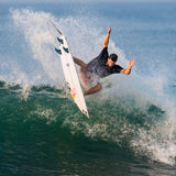 Futures Thruster Fin Set Jack Robinson Honeycomb auf Surfboard in Welle, Draufsicht