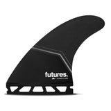 Futures Thruster Fin Set JS Honeycomb, schwarze Surfflossen mit Honeycomb-Material und Futures-Logo, Seitenansicht