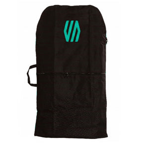 Sniper Bodyboard Rucksack Single Cover schwarz mit türkisem Logo, Frontansicht, Transporttasche mit Tragegriffen