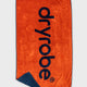Dryrobe Strandtuch in Orange mit dunkelblauem Logo und Umschlag, Frontalansicht auf weißem Hintergrund