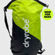 Dryrobe Drybag wasserdichter Packsack in Neongelb und Schwarz mit Schultergurten, Frontalansicht